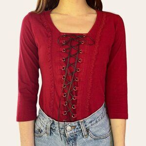 Fashion Bug 90s/y2k lace up corset 3/4 sleeve vampy top xsmall